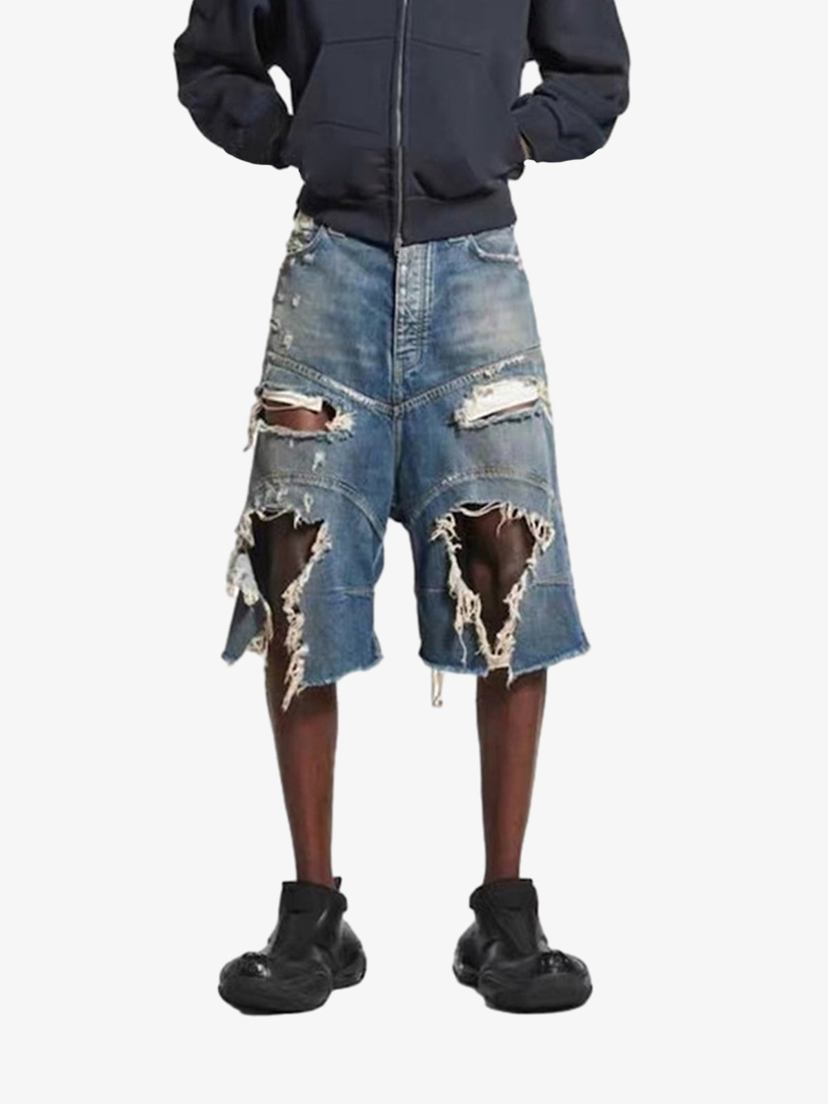 Distressed Raw Hem Denim Shorts
