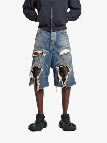Distressed Raw Hem Denim Shorts