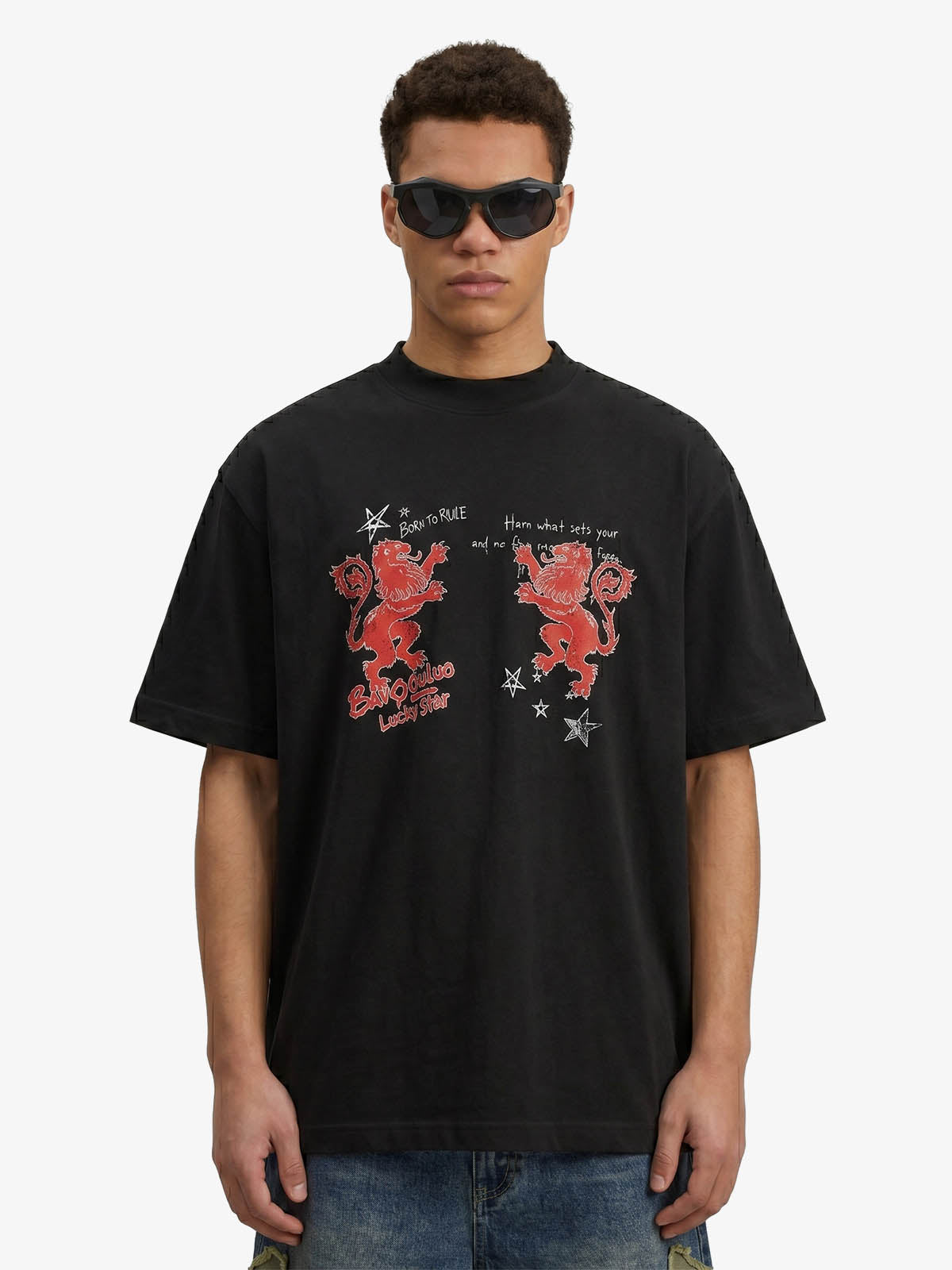 Heraldic Lion Acid-Wash Jersey T-Shirt 
