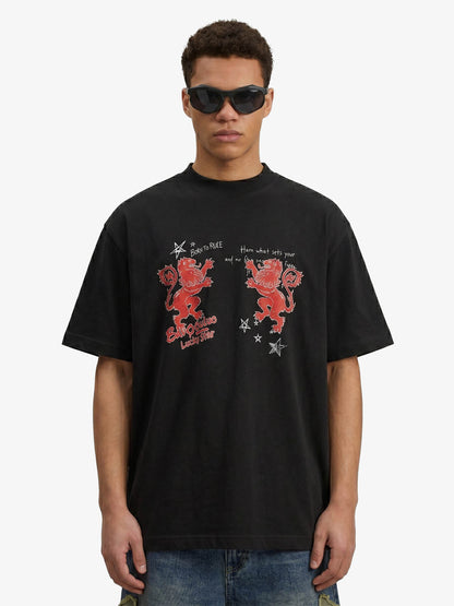 Heraldic Lion Acid-Wash Jersey T-Shirt 