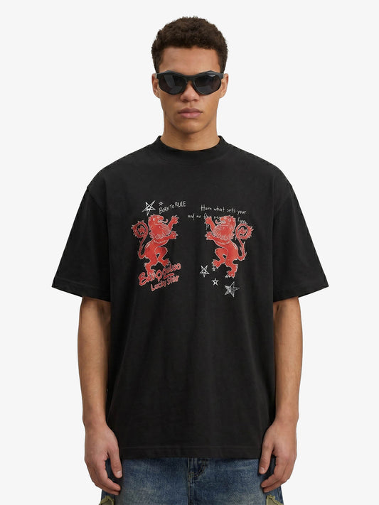 Heraldic Lion Acid-Wash Jersey T-Shirt 