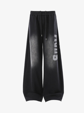 French Terry Distressed Gradient Drawstring Wide Leg Pants 