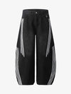 Denim Contrast Striped Stitching Barrel Jeans - 2504 