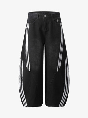 Contrast Side Stripe Denim Barrel Jeans - 2504 