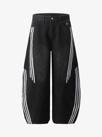 Contrast Side Stripe Denim Barrel Jeans - 2504 