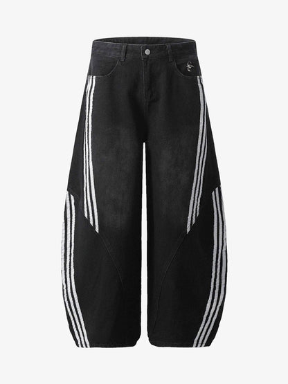Contrast Side Stripe Denim Barrel Jeans - 2504 