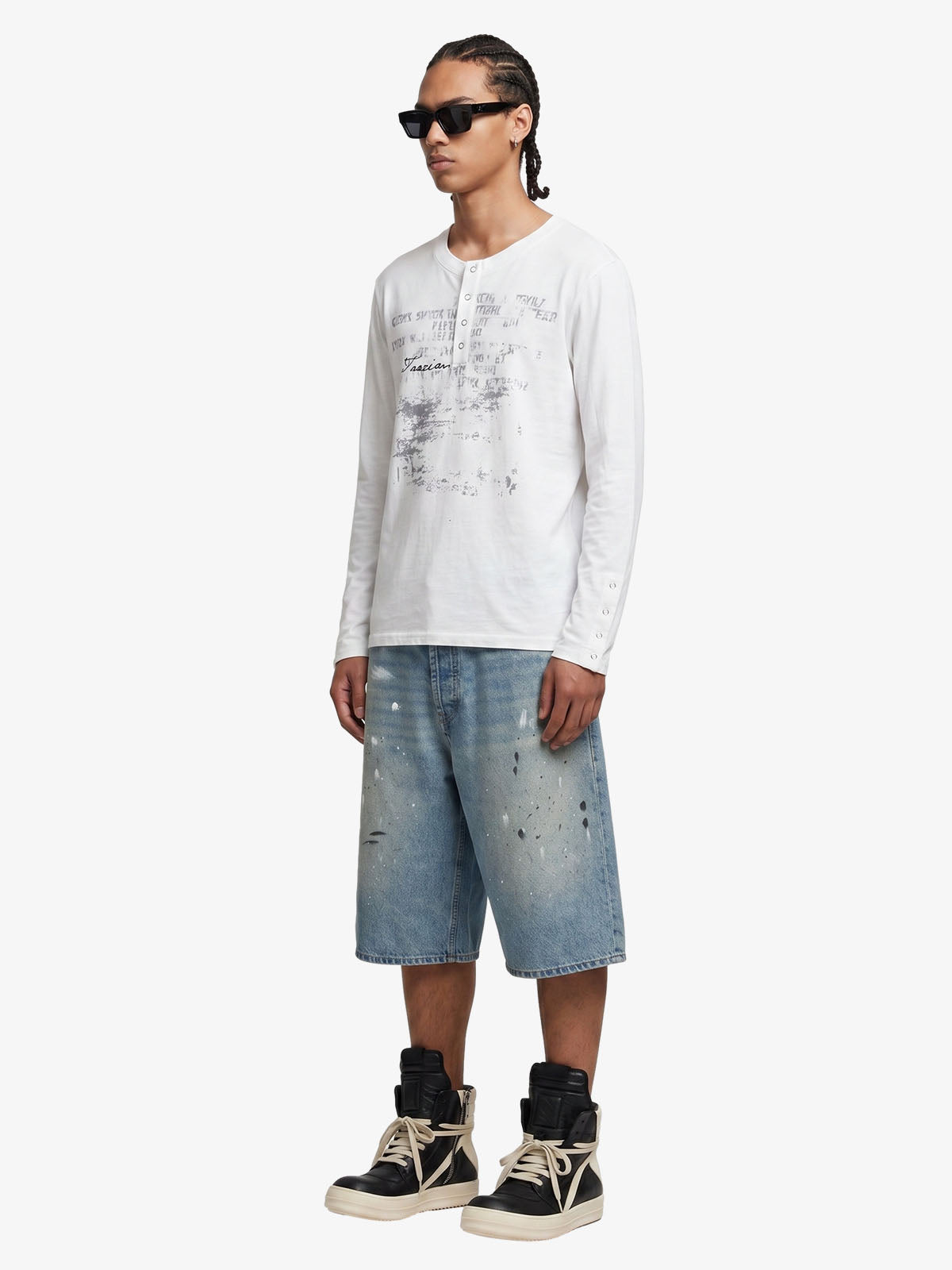 Supermade Industrial Text Print Long Sleeve Henley T-Shirt 