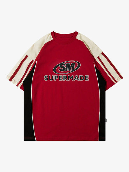 Color-Blocked Strip Racing T-shirt - 2076 