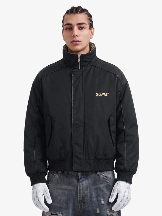 Retro Lagenlook Karierter Kragen Wattierte Jacke - 2579