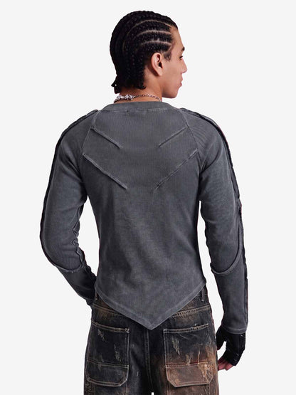 Vintage Washed Sculpted Seam Ribbed Long Sleeve T-Shirt - 2624 