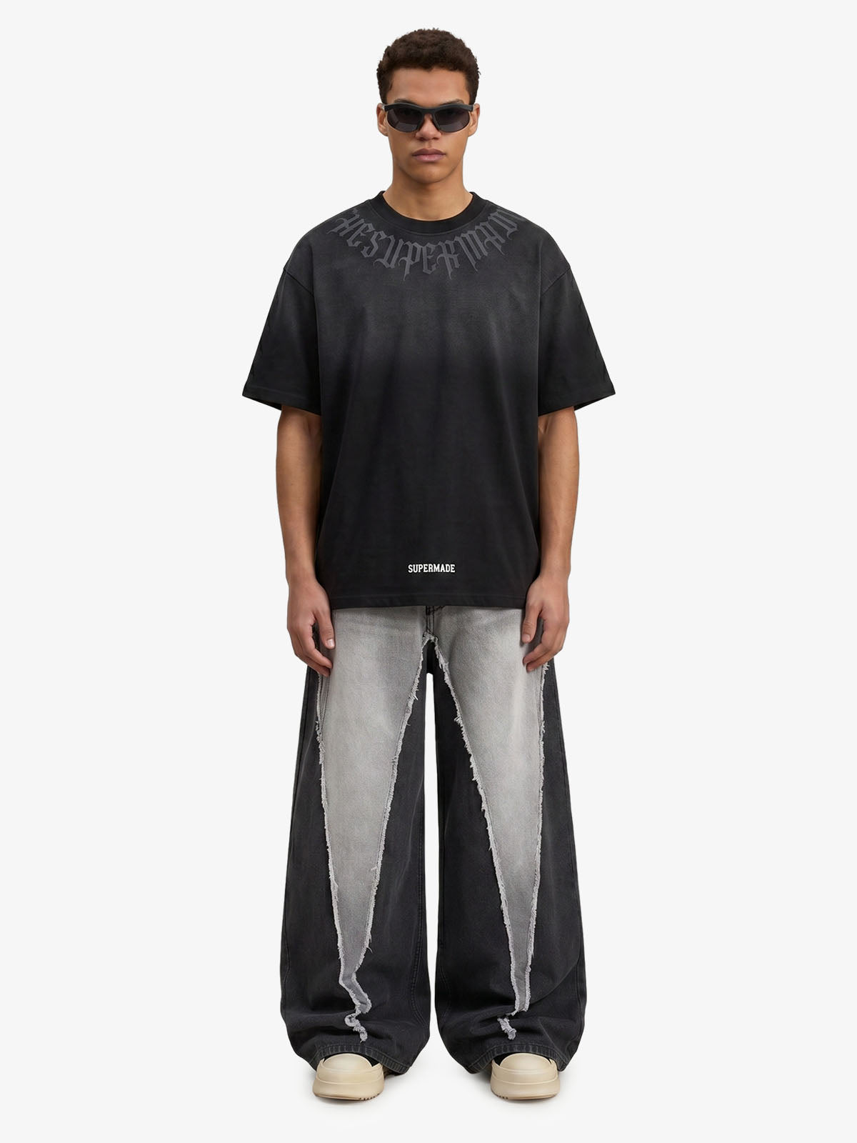 Verwaschenes Oversize-T-Shirt mit Retro-Farbverlauf und Buchstabendruck