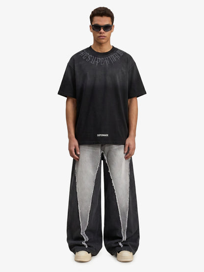 Verwaschenes Oversize-T-Shirt mit Retro-Farbverlauf und Buchstabendruck