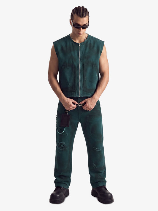 Ärmellose Weste mit Airbrush-Print und Jeans mit geradem Bein Set