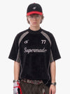 Kurzarm-T-Shirt mit Wildleder-Logo-Stickerei und Patchwork-Design – 2634