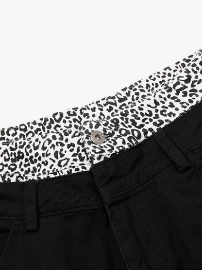 Leopard Waistband Cross Patch Cargo Pants 