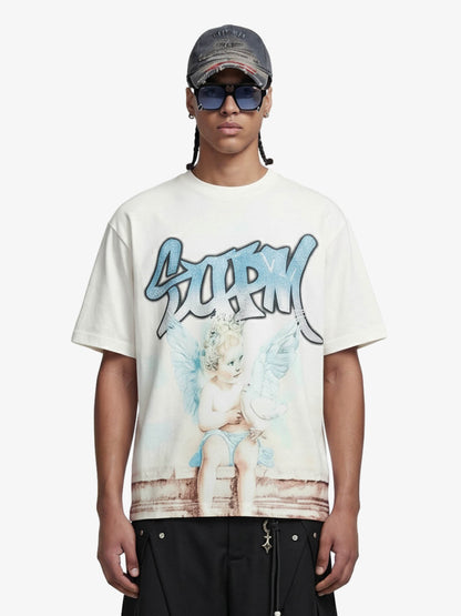 Retro Street Peace Dove Angel Rhinestone T-Shirt 