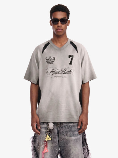 Faux Suede Panel Graphic T-Shirt 