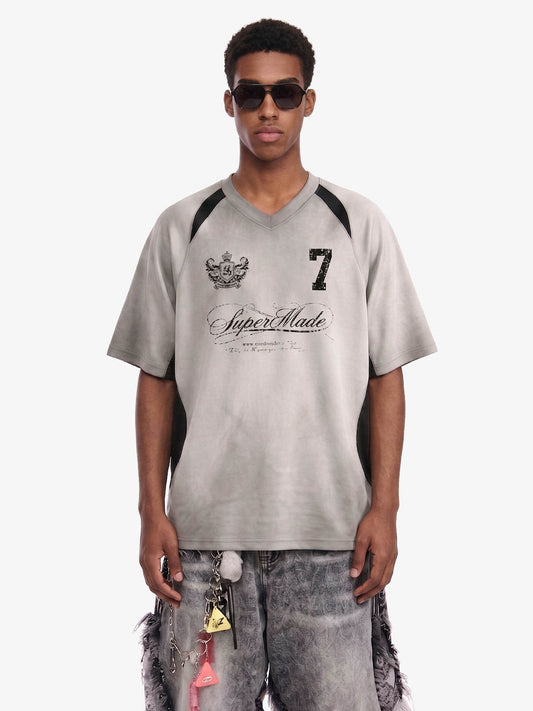T-Shirt mit Grafikeinsatz in Wildlederoptik