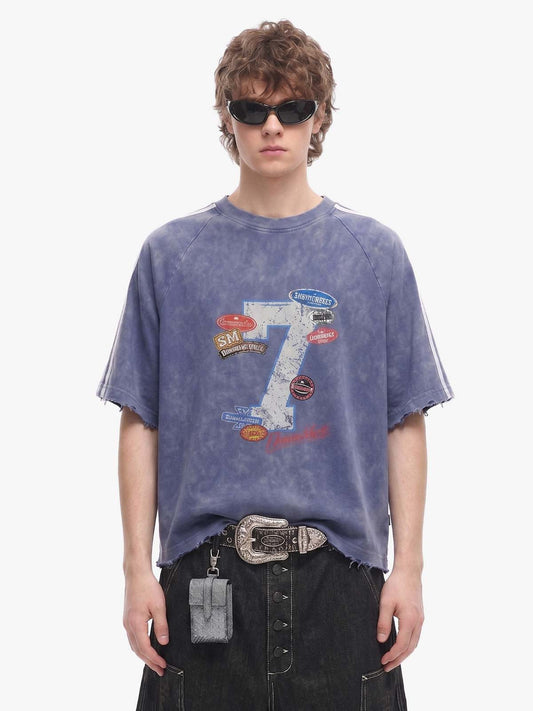 Vintage-T-Shirt mit gewaschenem Nummer-7-Abzeichen