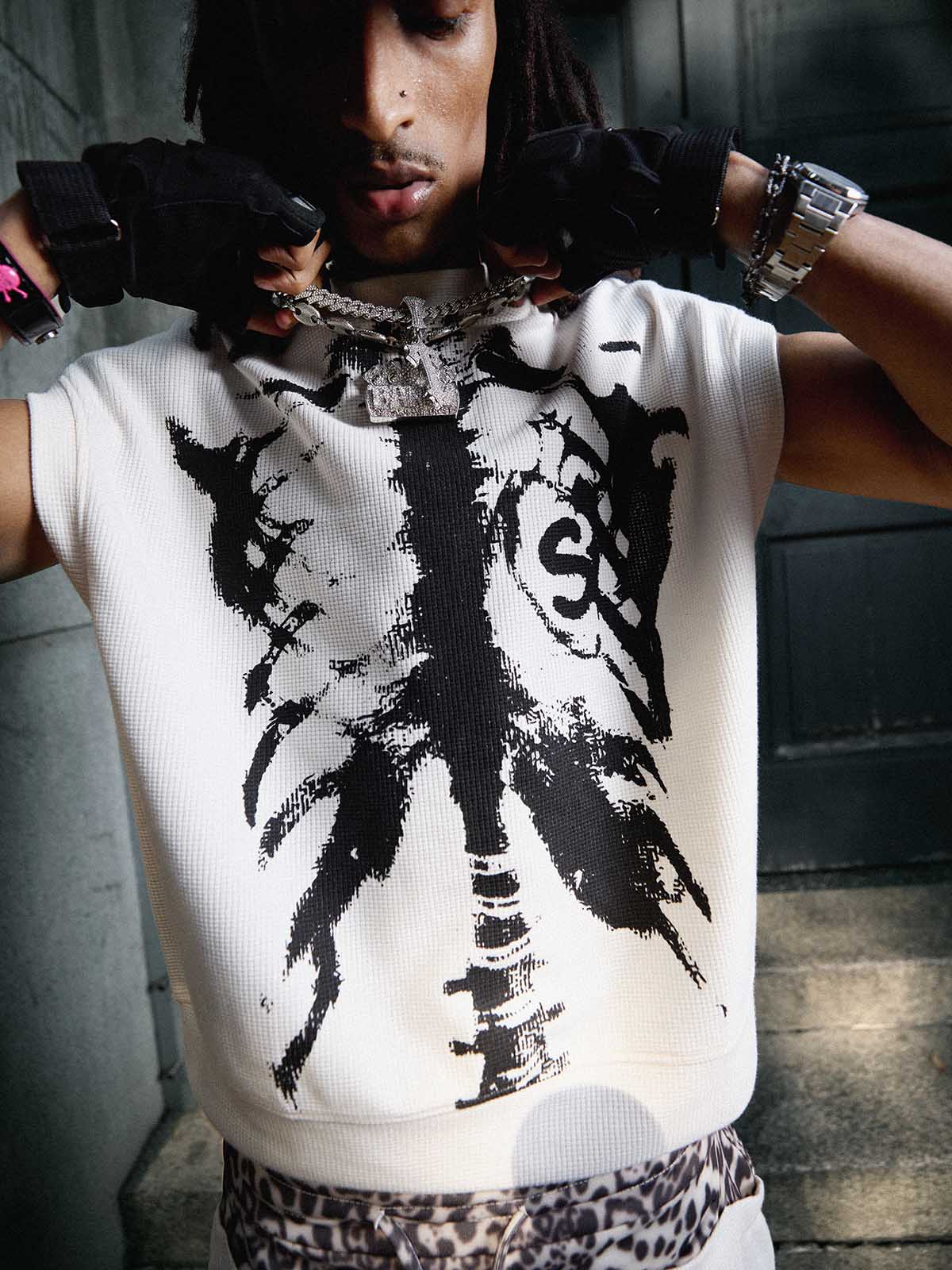 Ärmelloses Top und Hose mit Skelett-Grafik – Set – 2628