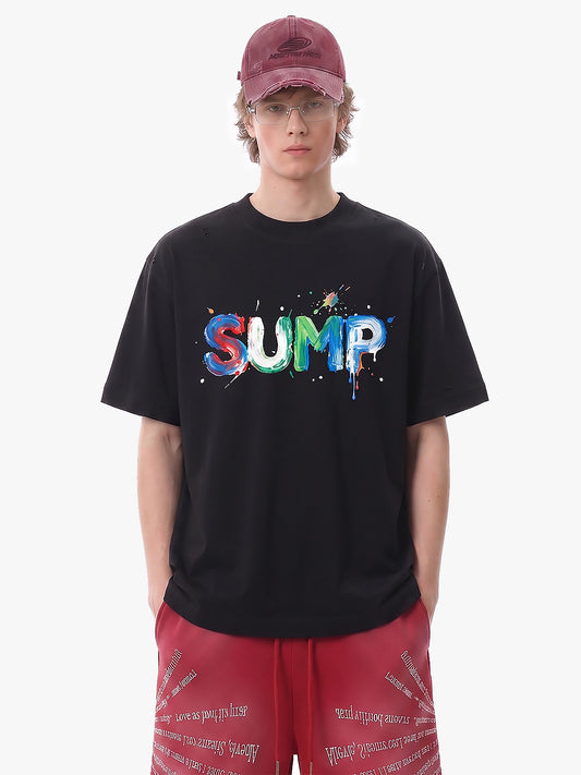 Übergroßes T-Shirt mit Graffiti-Farbtropfen-Buchstabenprint