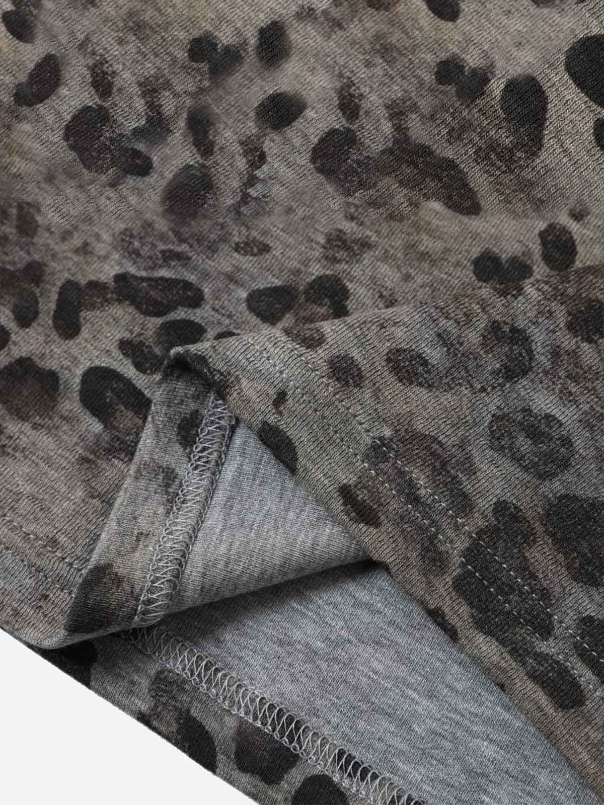 Vintage Leopardenmuster-T-Shirt mit Reißverschluss am Hals