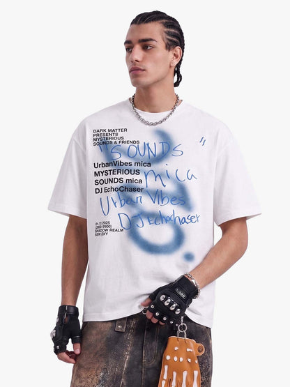 Washed Graffiti Text Print Spray Effect T-Shirt - 2614 