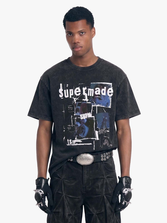 Washed Vintage Collage Graphic T-Shirt 