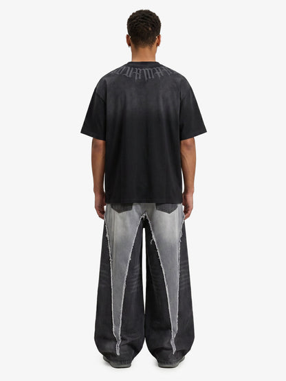 Verwaschenes Oversize-T-Shirt mit Retro-Farbverlauf und Buchstabendruck