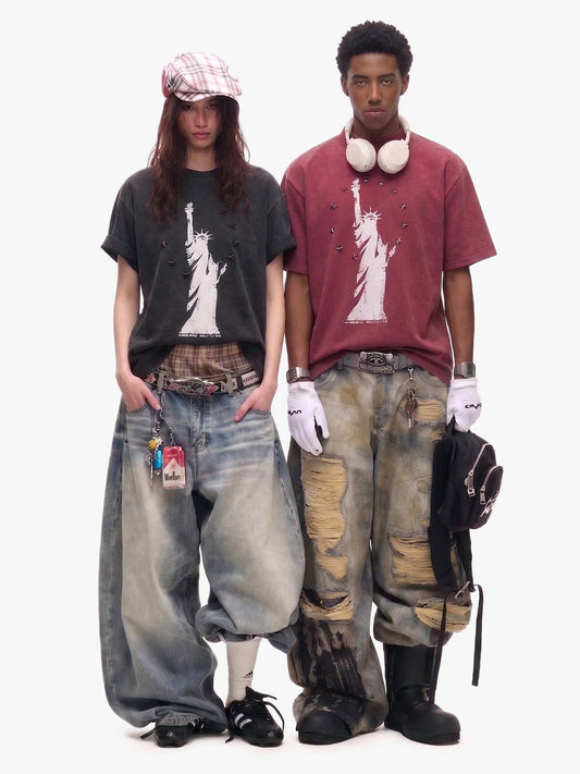 T-Shirt mit Freiheitsstatue-Print und Sternen-Details