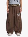 Retro Leopard Patch Barrel Pants mit doppeltem Bund - 2564