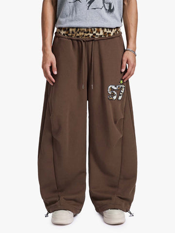 Retro Leopard Patch Barrel Pants mit doppeltem Bund - 2564