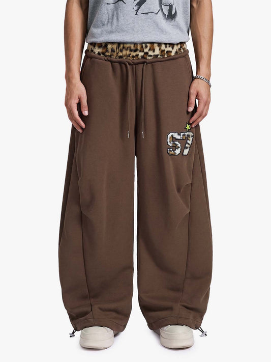 Retro Leopard Patch Barrel Pants mit doppeltem Bund - 2564