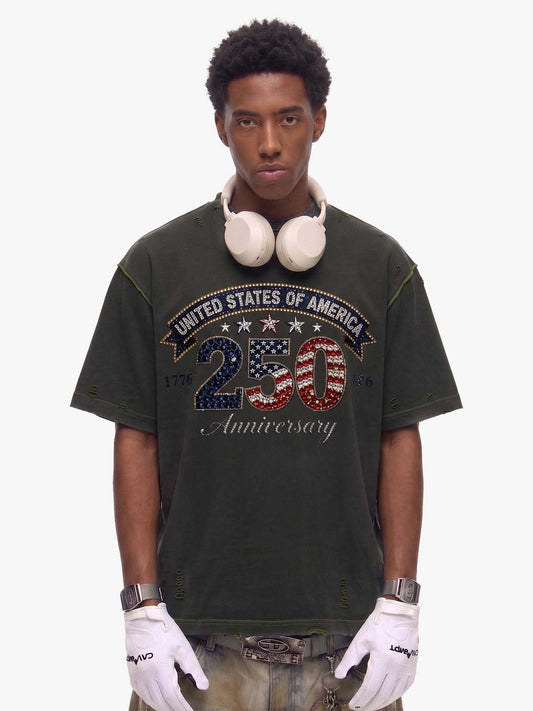 Strassstein-T-Shirt 250, zerrissen, gewaschen