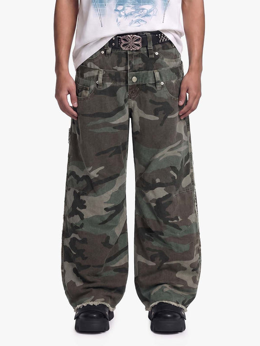 Retro-Tarnhose mit doppeltem Bund - 2555