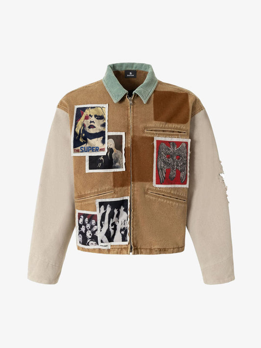 Punk Retro Collage Print Distressed Heavy Jacket - 2539 