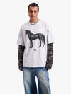 Geschichtetes Langarm-T-Shirt mit Leoparden-Pferdegrafik