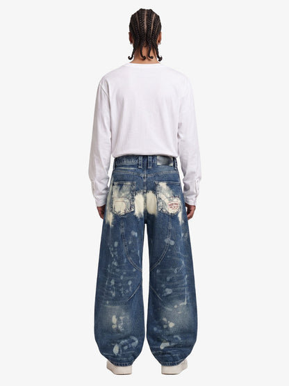 Multi-Eyelet Distressed Gradient Baggy Jeans 
