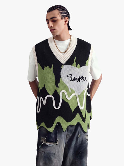 Thesupermade Graffiti Love V-neck Irregular Sweater - 1695 