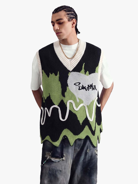 Thesupermade Graffiti Love Unregelmäßiger Pullover mit V-Ausschnitt – 1695