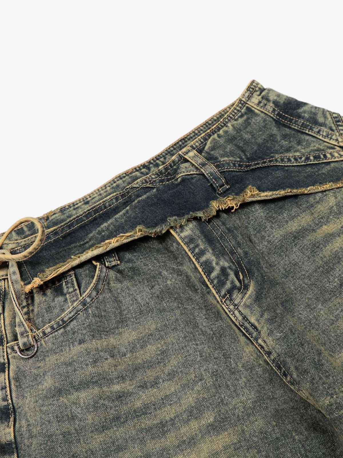 Layered Waist Tie Detail Vintage Wash Jeans 