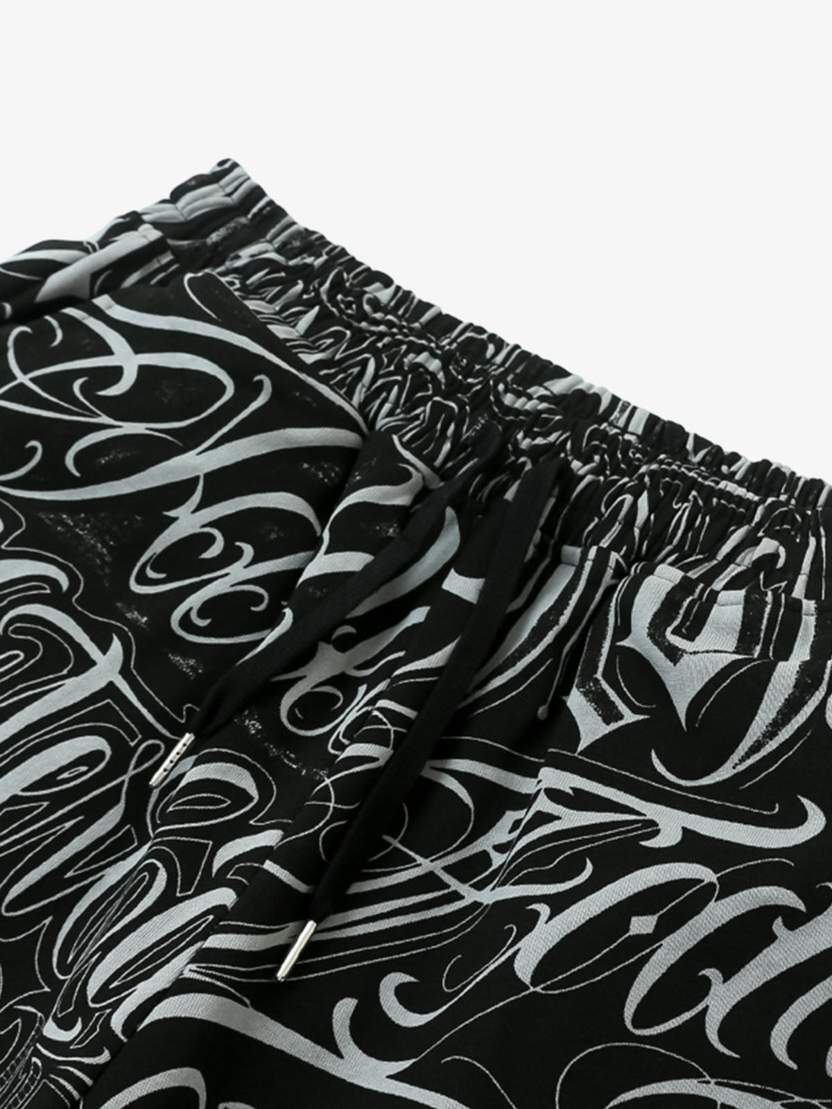 Black & White Graphic Lounge Shorts – Elastic Waist Drawstring Streetwear Shorts