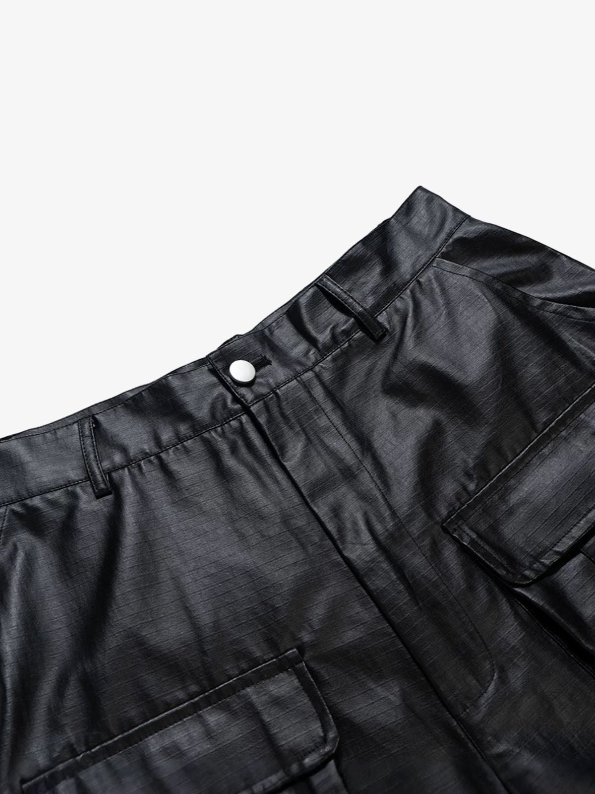 Drawstring Faux Leather Cargo Shorts