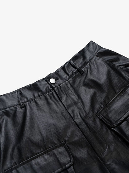 Drawstring Faux Leather Cargo Shorts