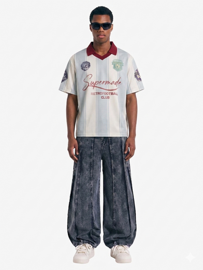 Washed Geometric Panel Barrel Jeans 