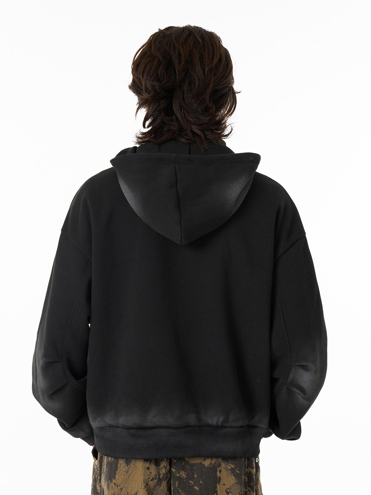 Distressed Stand Collar Stitching Spray Paint Quarter Zip Hoodie 