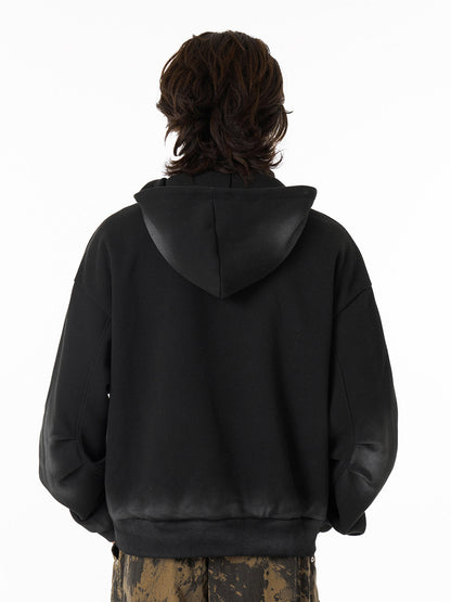 Distressed Stand Collar Stitching Spray Paint Quarter Zip Hoodie 