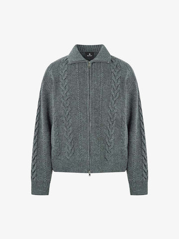 Cable Knit Zip-Up Sweater Jacket for Cozy Elegance 