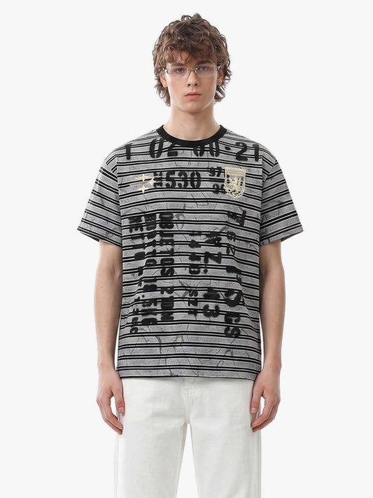 Grunge-Streifen-T-Shirt mit Used-Look-Grafik