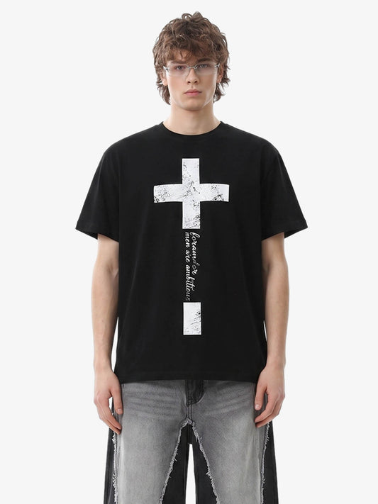 T-Shirt mit Used-Look-Kreuz-Grafik